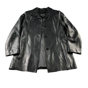 Wilsons Leather Womens Button Up Y2K Lined Leather Coat 90s Retro Goth NYC